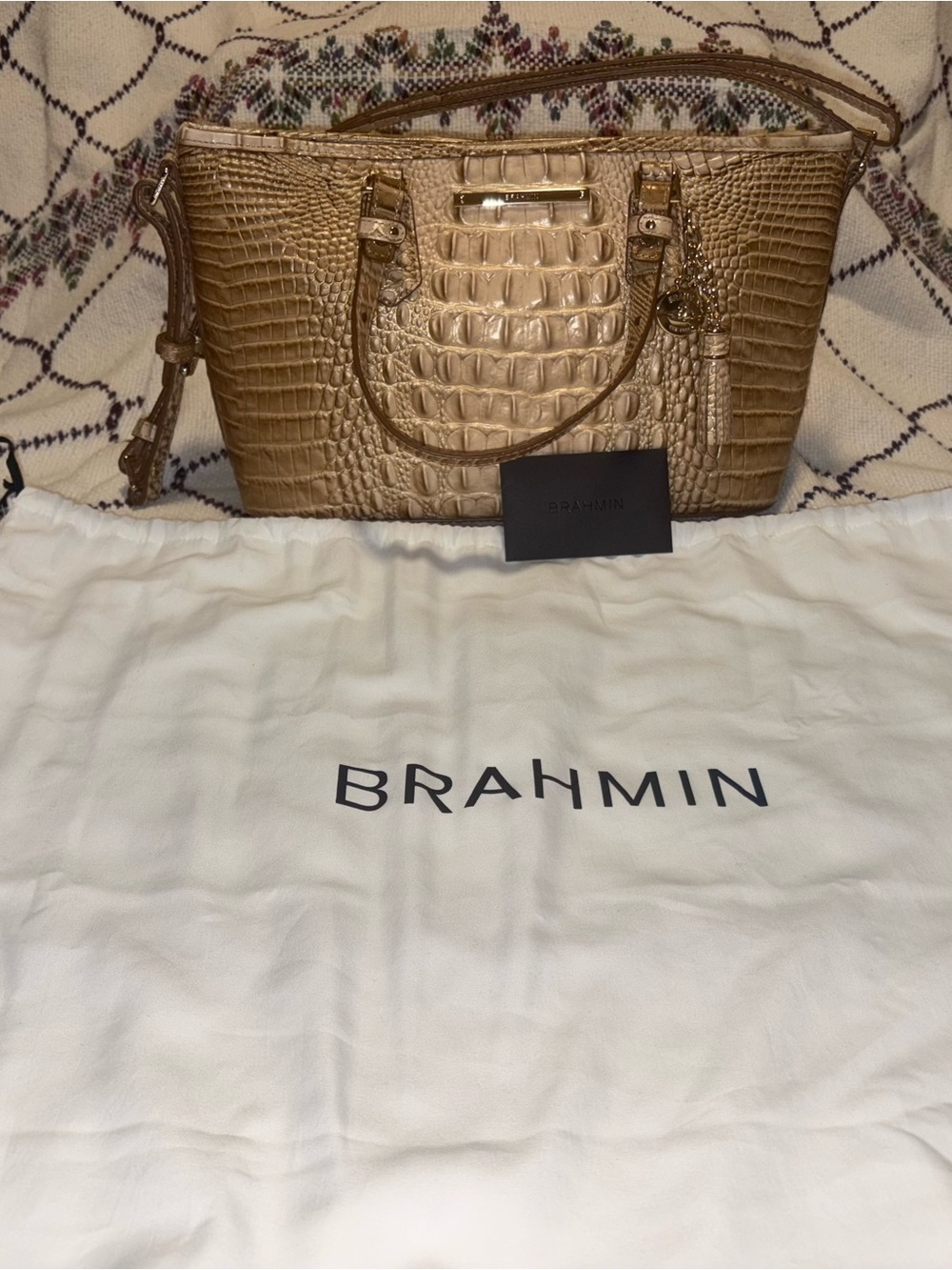 Brahmin Mini Asher Granite Melbourne Croc-Embossed Leather Satchel - Picture 2 of 16